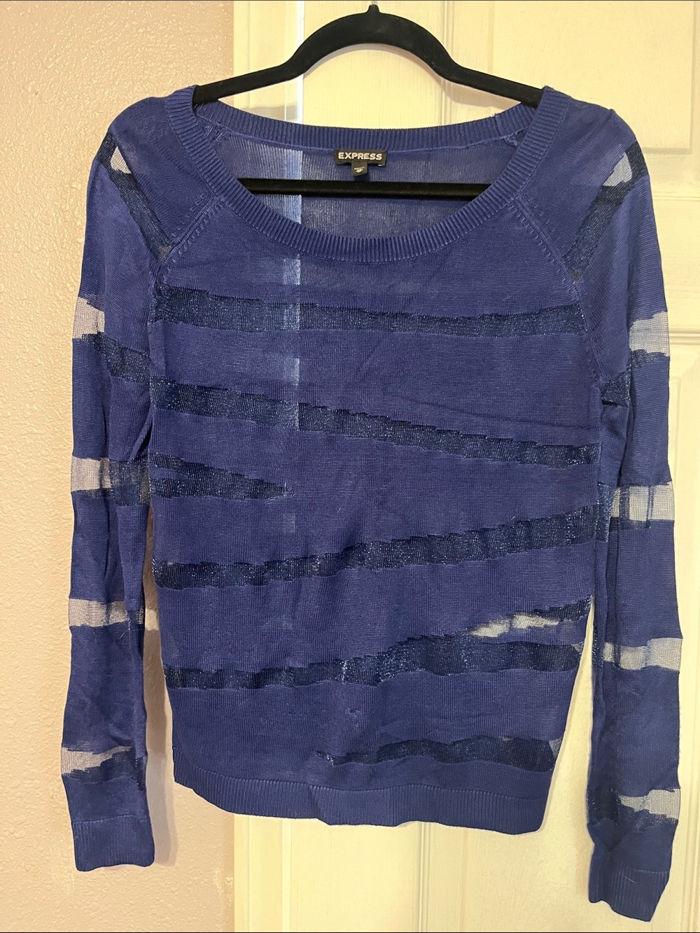 Express Royal Blue Sheer Stripe Lightweight Pullover